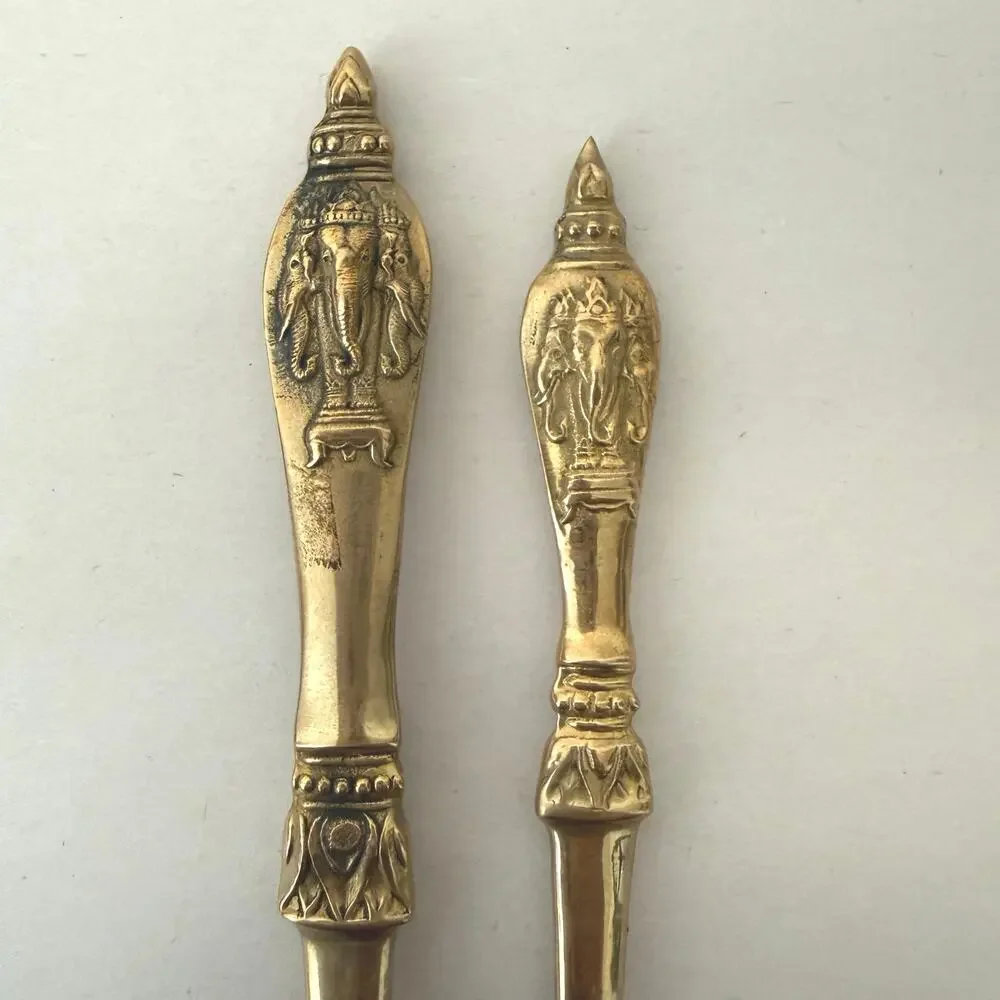 Vintage Airavata Erawan 3 Headed Elephant Flatware Set Thailand Siam Brass 12 Pc